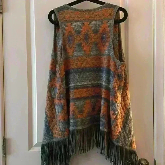 INC International Concepts Large Modern Chic Bitter Orange Fringe Cardigan Vest - Picture 4 of 4